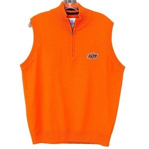 NWT Oklahoma State Cowboys OSU Orange Quarter Zip Sweater Vest Wool Large